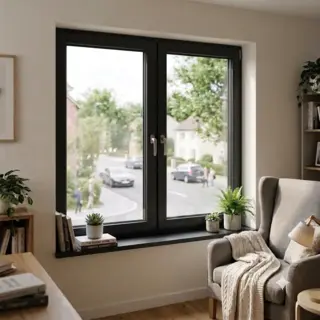 Black Laminated UPVC Double Casement Soundproof Window by Simmply Perfect, Hyderabad