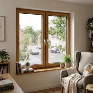 Golden Oak UPVC Double Casement Soundproof Window by Simmply Perfect, Hyderabad