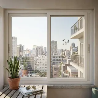 White UPVC 80 Series 2.5-Track 2-Panel Sliding Window with Mesh – view 3 White UPVC 80 Series 2.5-Track 2-Panel Sliding Window with Mesh – view 3 by Simmply Perfect, Hyderabad