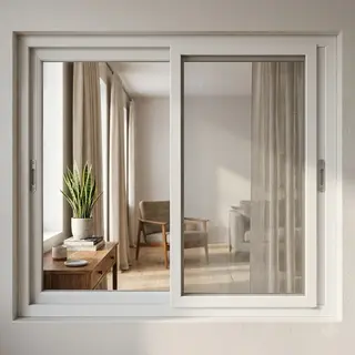 White UPVC 80 Series 2.5-Track 2-Panel Sliding Window with Mesh – view 4 White UPVC 80 Series 2.5-Track 2-Panel Sliding Window with Mesh – view 4 by Simmply Perfect, Hyderabad