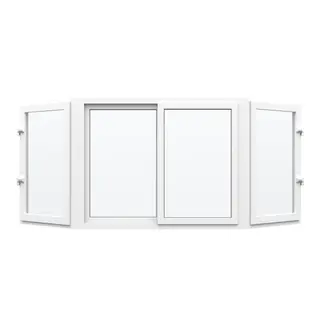 White UPVC Bay Window Front Sliding, Sides Outswing Openable by Simmply Perfect, Hyderabad