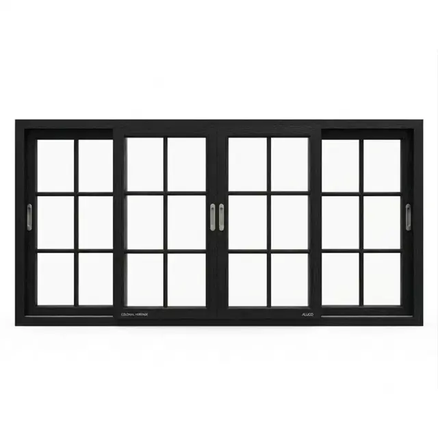 Black Laminated UPVC 112 Series 3-Track 4-Panel French Sliding Window Black Laminated UPVC 112 Series 3-Track 4-Panel French Sliding Window by Simmply Perfect, Hyderabad