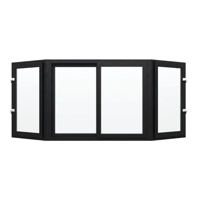 Black Laminated UPVC Bay Window Front Sliding, Sides Outswing Openable by Simmply Perfect, Hyderabad