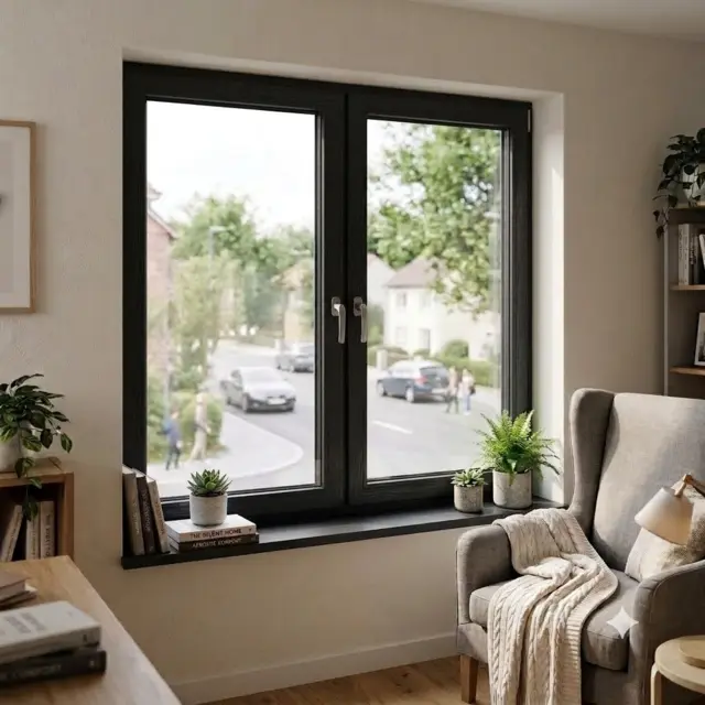 Black Laminated UPVC Double Casement Soundproof Window | Simmply Perfect Black Laminated UPVC Double Casement Soundproof Window by Simmply Perfect, Hyderabad