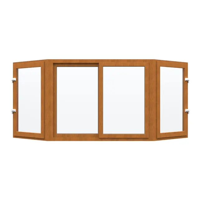 Golden Oak UPVC Bay Window Front Sliding, Sides Outswing Openable Golden Oak UPVC Bay Window Front Sliding, Sides Outswing Openable by Simmply Perfect, Hyderabad