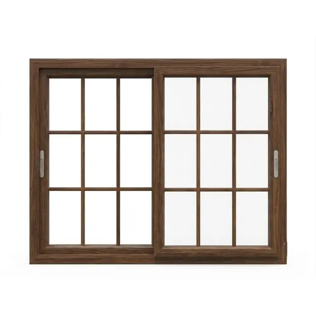Walnut UPVC 62 Series 2-Track French Sliding Window | Simmply Perfect Walnut UPVC 62 Series 2-Track French Sliding Window by Simmply Perfect, Hyderabad