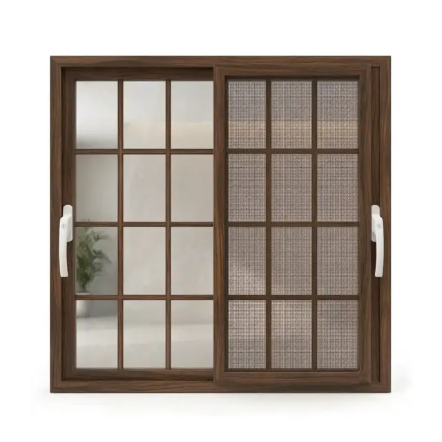 Walnut UPVC 90 Series 2.5-Track French Sliding Door by Simmply Perfect, Hyderabad