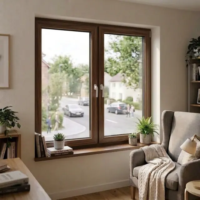 Walnut UPVC Double Casement Soundproof Window | Simmply Perfect Walnut UPVC Double Casement Soundproof Window by Simmply Perfect, Hyderabad