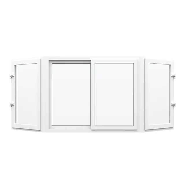 White UPVC Bay Window Front Sliding, Sides Outswing Openable by Simmply Perfect, Hyderabad
